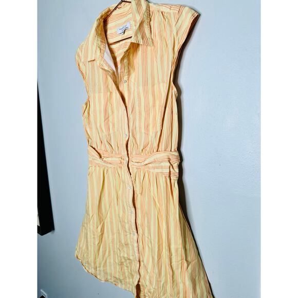 DEREK LAM COLLECTIVE Yellow Pinstripe Collared Button Up Shirtdress Size 46 - Picture 8 of 14
